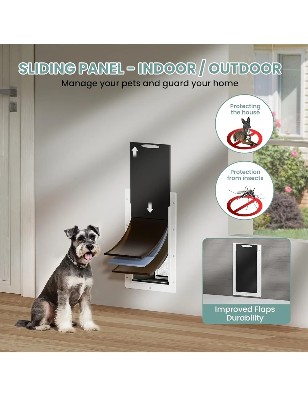 3-Flap Medium Dog Door Wall Mount Plastic Pet Door Tunnel Up to 45 lbs